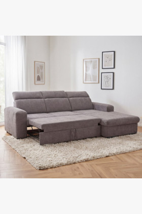 Ecksofa rechte Ecke Taupe Stoff mit Stauraum und